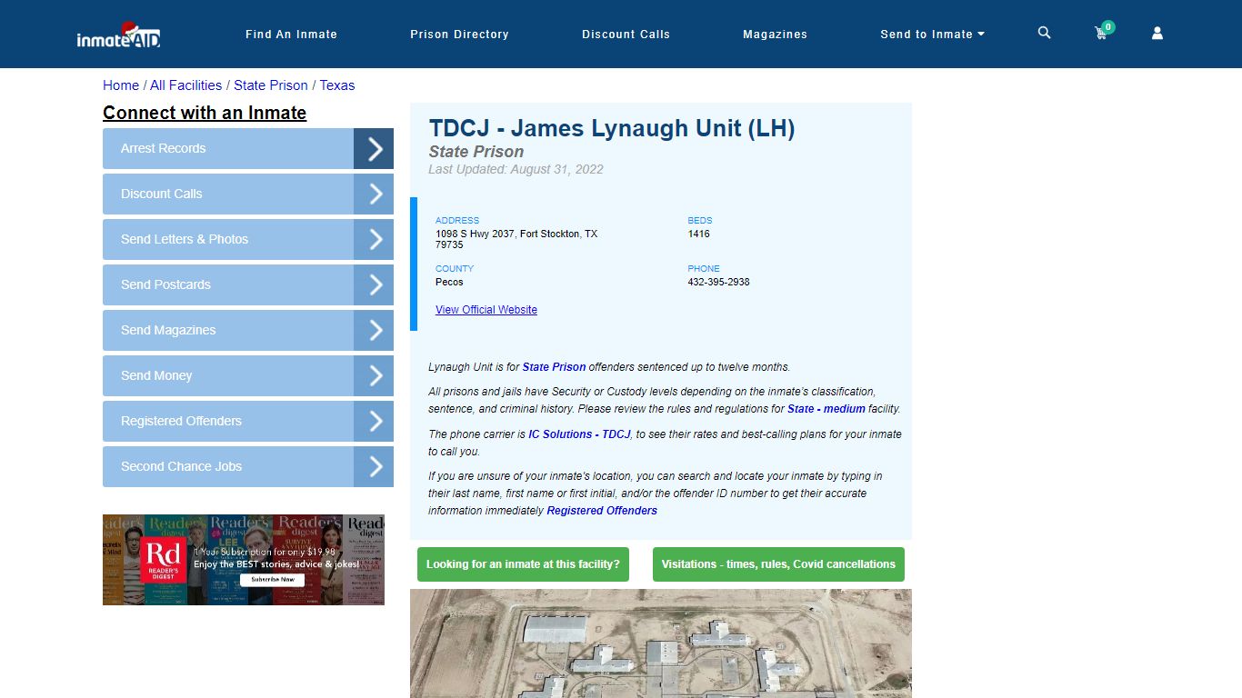 TDCJ - James Lynaugh Unit (LH) & Inmate Search - Fort Stockton, TX