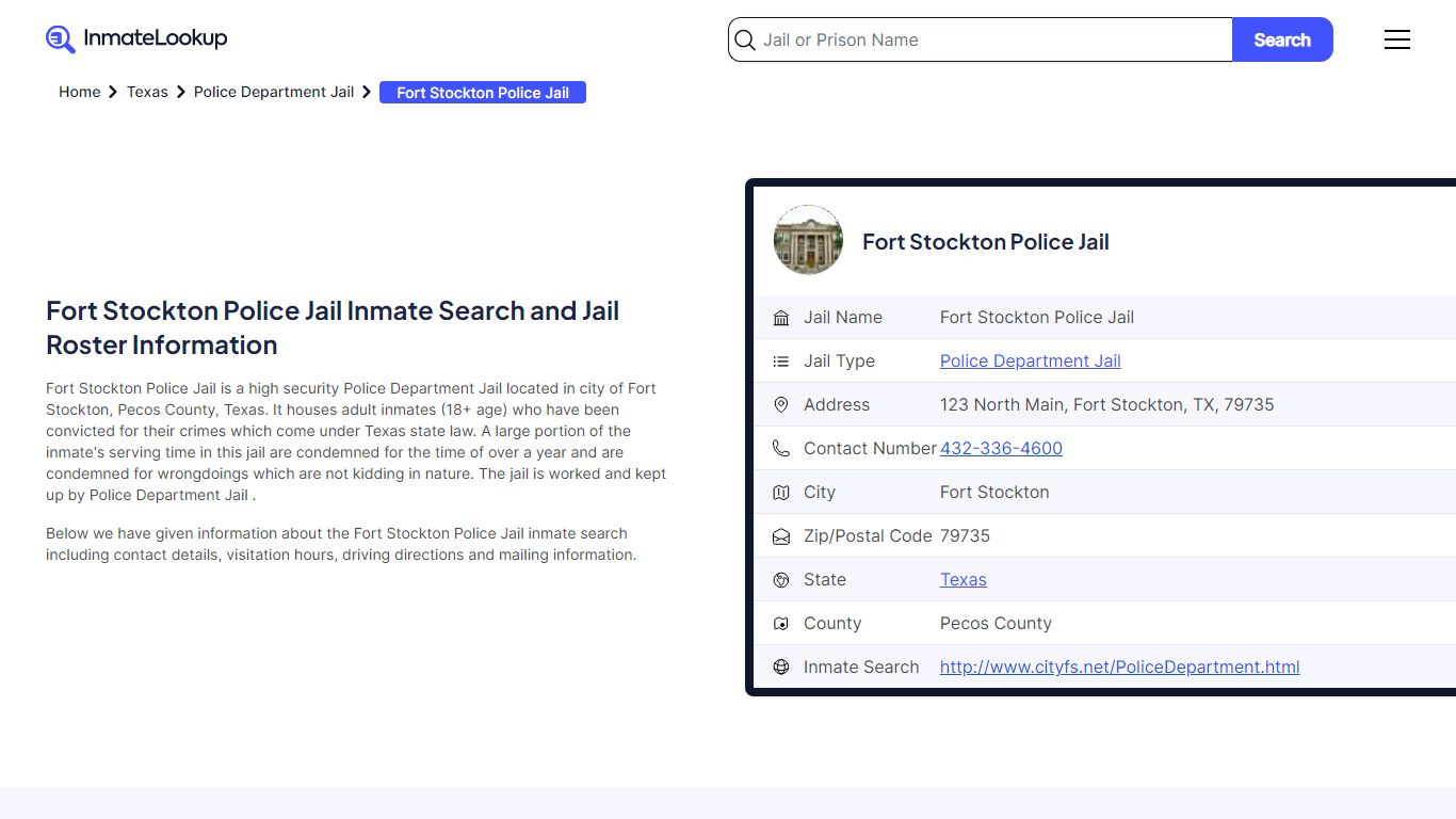 Fort Stockton Police Jail Inmate Search and Jail Roster Information